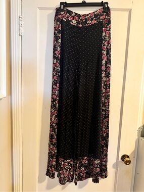 Farm Rio For Anthropologie Soft Black Floral Wide-Leg Pants